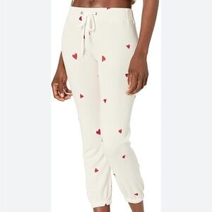 Monrow Cream Sweatpants with Red Heart Print
